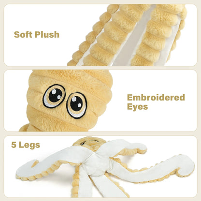Prime Pets Dog Toys for Large Dogs, 27” Extra Large Plush Octopus Dog Toy, Crinkle Squeaky Dog Toys for Small Medium Large Dogs, Tug of War Dog Chew Toy, Yellow